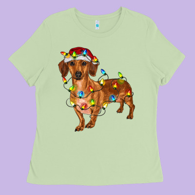 Dachshund With Christmas Lights Ladies Tee Designed By Ranaportraitstore