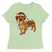 Matcha dachshund with christmas lights Ladies Tee - RanaPortraitStore