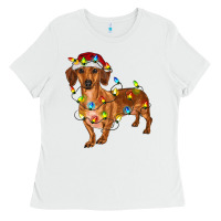 White dachshund with christmas lights Ladies Tee - RanaPortraitStore