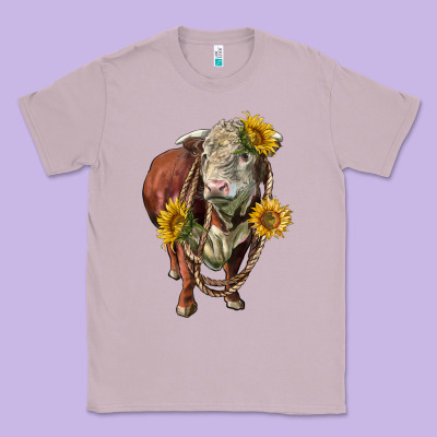 Hereford Bull Rope And Sunflowers Classic Tee Designed By Lillyallendesigns