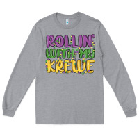 Heather Grey rollin with my krewe Long Sleeve Tee - MaliasSmallBusiness