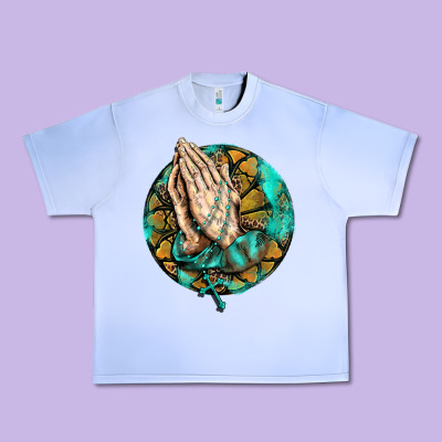 Western Praying Hands Prayer Rosary  Faith Cross Urban Heavy Tee Designed By Barkaloodesign