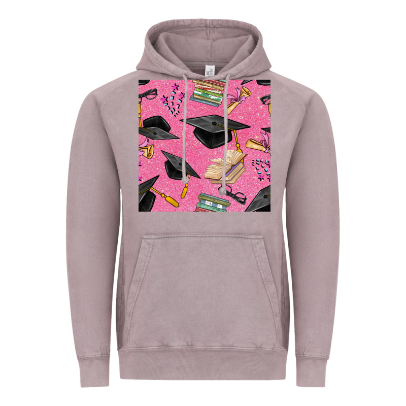 Pink Glitter Graduation Seamless Pattern Vintage Hoodie by BundleAndBundleShop | Teevron