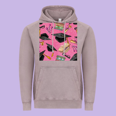 Pink Glitter Graduation Seamless Pattern Vintage Hoodie Designed By Bundleandbundleshop