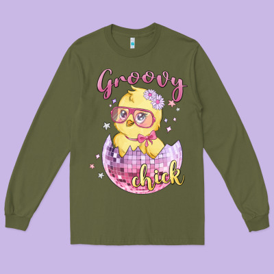 Groovy Chick Easter Long Sleeve Tee Designed By Maliassmallbusiness