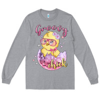 Heather Grey groovy chick easter Long Sleeve Tee - MaliasSmallBusiness