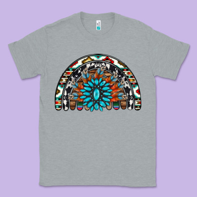 Western Turquoise Aztec Cowhide Serape  Rainbows Classic Tee Designed By Adodesignshop