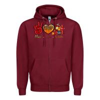 Burgundy Peace Love Firefighter Zipper Hoodie - BundleAndBundleShop