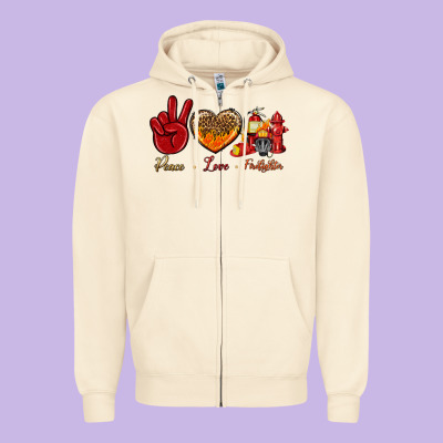 Peace Love Firefighter Zipper Hoodie Designed By Bundleandbundleshop