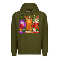 Army Green hallothanksmas coffee cups Premium Hoodie - texasbilliewilder