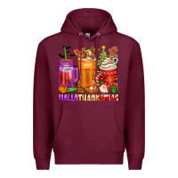 Burgundy hallothanksmas coffee cups Premium Hoodie - texasbilliewilder