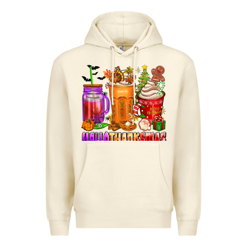 Hallothanksmas Coffee Cups Premium Hoodie by texasbilliewilder | Teevron