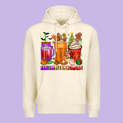 Hallothanksmas Coffee Cups Premium Hoodie Designed By Texasbilliewilder