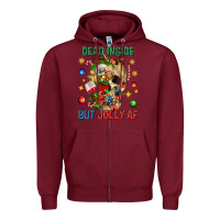 Burgundy Dead Inside But Jolly Af Zipper Hoodie - BundleAndBundleShop