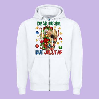 Dead Inside But Jolly Af Zipper Hoodie Designed By Bundleandbundleshop