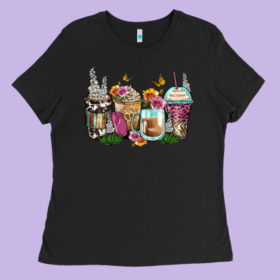 Floral Coffee Cups Ladies Tee Designed By Zillion Design Studio