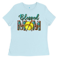 Baby Blue western blessed mom with softball Ladies Tee - texasbilliewilder
