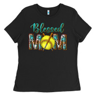 Black western blessed mom with softball Ladies Tee - texasbilliewilder