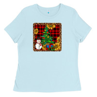 Baby Blue snowman trees coaster Ladies Tee - JahusDesignShop