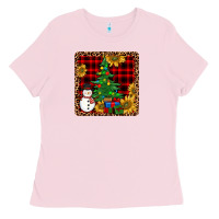 Bubblegum Pink snowman trees coaster Ladies Tee - JahusDesignShop