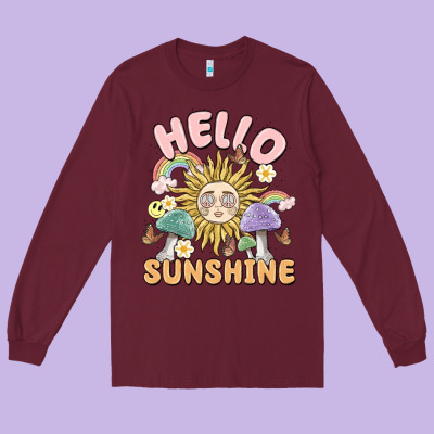 Hello Sunshine Long Sleeve Tee Designed By Maliassmallbusiness