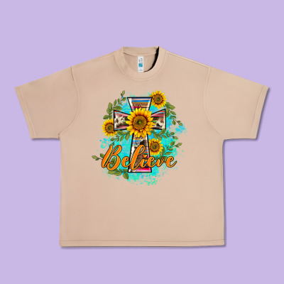 Western Belive Sunflowers Cross Urban Heavy Tee Designed By Barkaloodesign