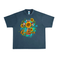 Midnight Navy western belive sunflowers cross Urban Heavy Tee - BarkalooDesign