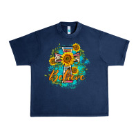 Navy western belive sunflowers cross Urban Heavy Tee - BarkalooDesign