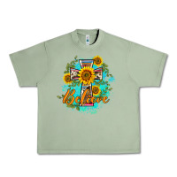 Oil Green western belive sunflowers cross Urban Heavy Tee - BarkalooDesign