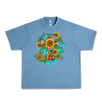 Pebble Blue western belive sunflowers cross Urban Heavy Tee - BarkalooDesign
