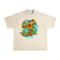 Sandshell western belive sunflowers cross Urban Heavy Tee - BarkalooDesign