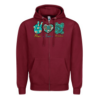 Burgundy Peace Love Gemstone Zipper Hoodie - BundleAndBundleShop