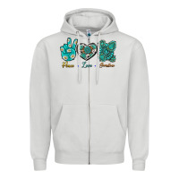 Dove Grey Peace Love Gemstone Zipper Hoodie - BundleAndBundleShop