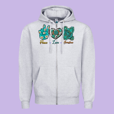 Peace Love Gemstone Zipper Hoodie Designed By Bundleandbundleshop