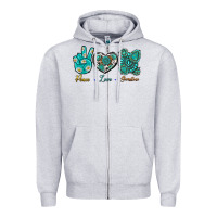 Heather Grey Peace Love Gemstone Zipper Hoodie - BundleAndBundleShop