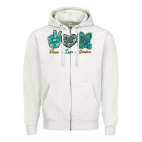 Oatmeal Heather Peace Love Gemstone Zipper Hoodie - BundleAndBundleShop