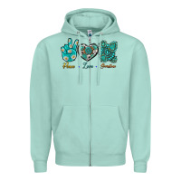 Seafoam Peace Love Gemstone Zipper Hoodie - BundleAndBundleShop