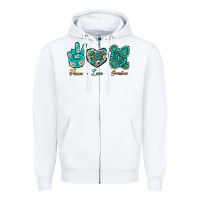 White Peace Love Gemstone Zipper Hoodie - BundleAndBundleShop
