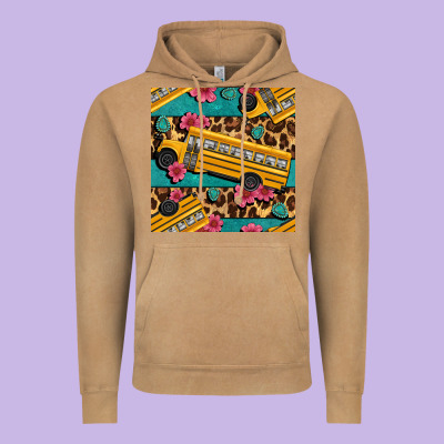 School Bus And Leopar Seamless Pattern Vintage Hoodie Designed By Bundleandbundleshop