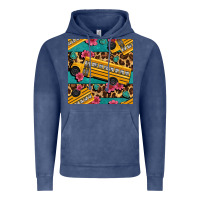 Vintage Denim school bus and leopar seamless pattern Vintage Hoodie - BundleAndBundleShop