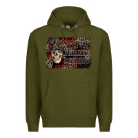 Army Green I'm so freaking merry skeleton messy bun Premium Hoodie - NancyCooperArtShop