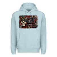Blue Mist I'm so freaking merry skeleton messy bun Premium Hoodie - NancyCooperArtShop