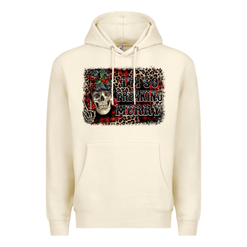 I'm So Freaking Merry Skeleton Messy Bun Premium Hoodie by NancyCooperArtShop | Teevron