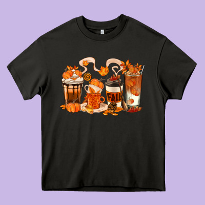 Fall Coffee Cups Heavy Core Tee Designed By Texasbilliewilder