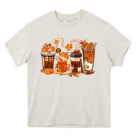 Cream Fall Coffee Cups Heavy Core Tee - texasbilliewilder