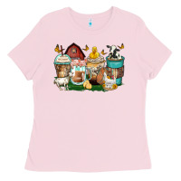 Bubblegum Pink farm animals coffee cups Ladies Tee - Zillion Design Studio