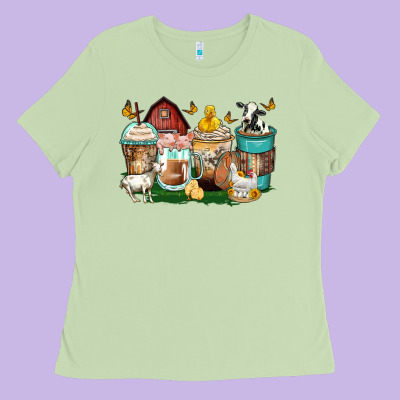 Farm Animals Coffee Cups Ladies Tee Designed By Zillion Design Studio