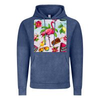 Vintage Denim sweet summer flamingo seamless pattern Vintage Hoodie - BundleAndBundleShop