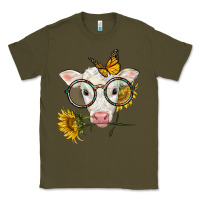 Army Green charolais calf with sunflowers and butterfly Classic Tee - LillyAllenDesigns