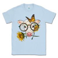 Dusty Blue charolais calf with sunflowers and butterfly Classic Tee - LillyAllenDesigns